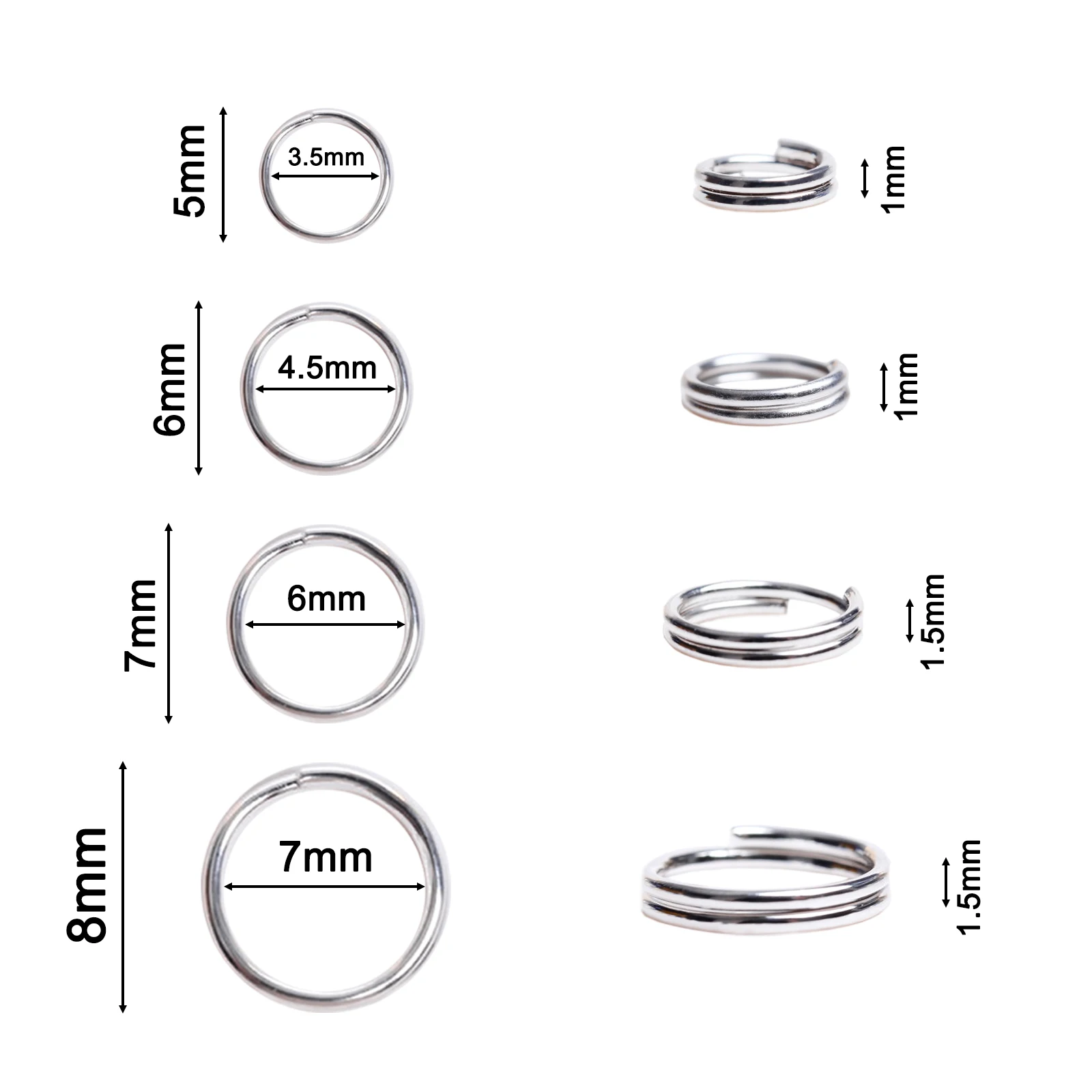 200-360pcs/lot 5mm-8mm Stainless Steel Open Double Loop Jump Rings DIY Key Chain Split Rings Connectors For Jewelry Making