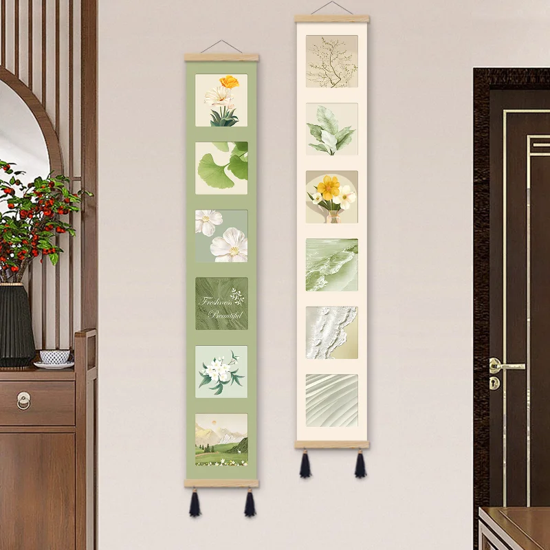 Wall Art Home Decor Botanical Floral Plant Painting Hanging Scroll Set of Fresh Minimalist Sage Green for Living Room Bedroom
