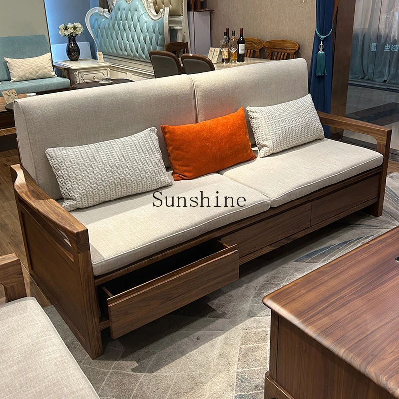 

New Chinese-style solid wood sofa combination simple living room modern small apartment full solid wood storage