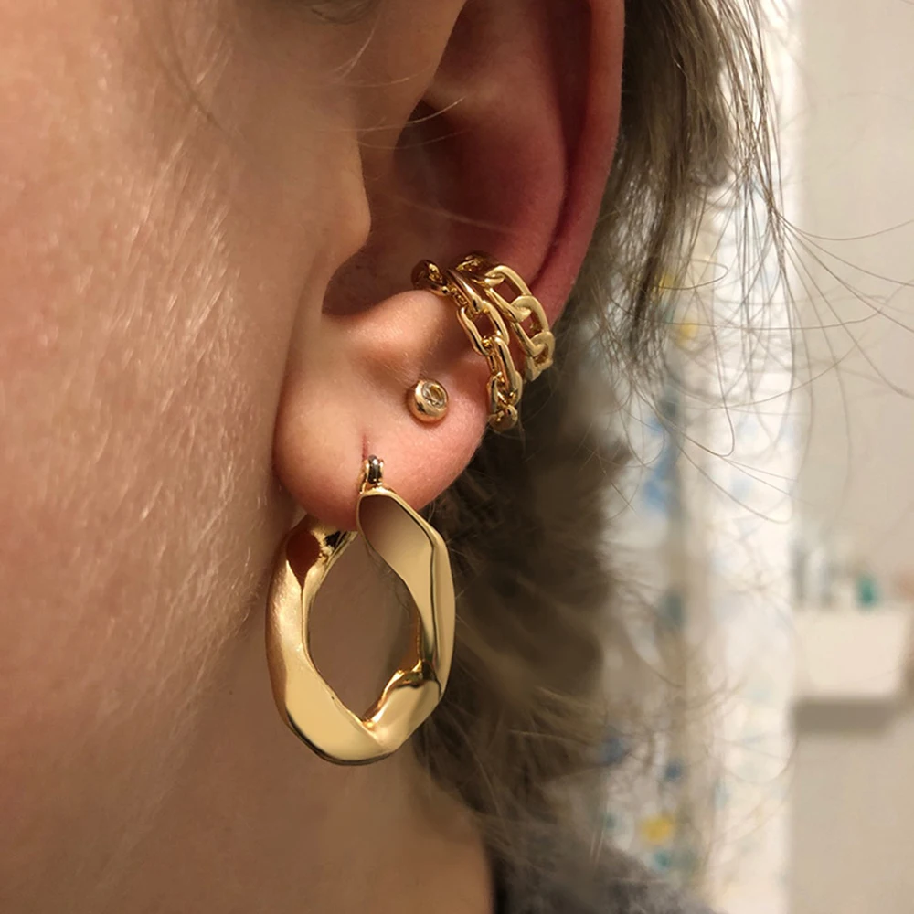New Chunky IP 18K Gold Plated Stainless Steel Bold Cuban U Twisted Hoop Earrings for Women Tarnish Free Jewelry Gift