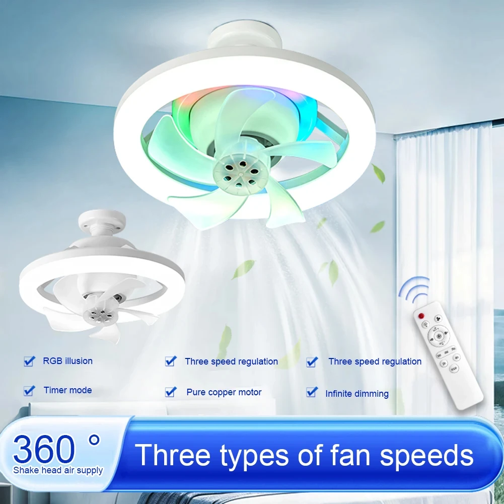 360° Moving Head Ceiling Fans Light E27 Led With Remote Control RGB Three-level Wind Speed For Living Room Dining Room Bedroom