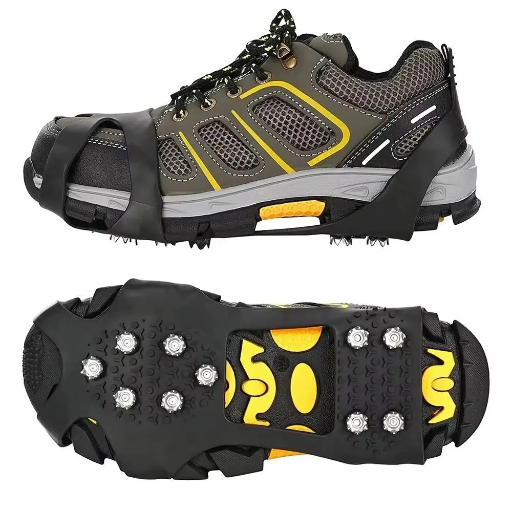 أغطية مسامير أحذية مرنة مضادة للانزلاق بـ 10 أسنان، ماسك جليد فولاذي قابل للتمدد، ماسك ثلج، مشابك تسلق