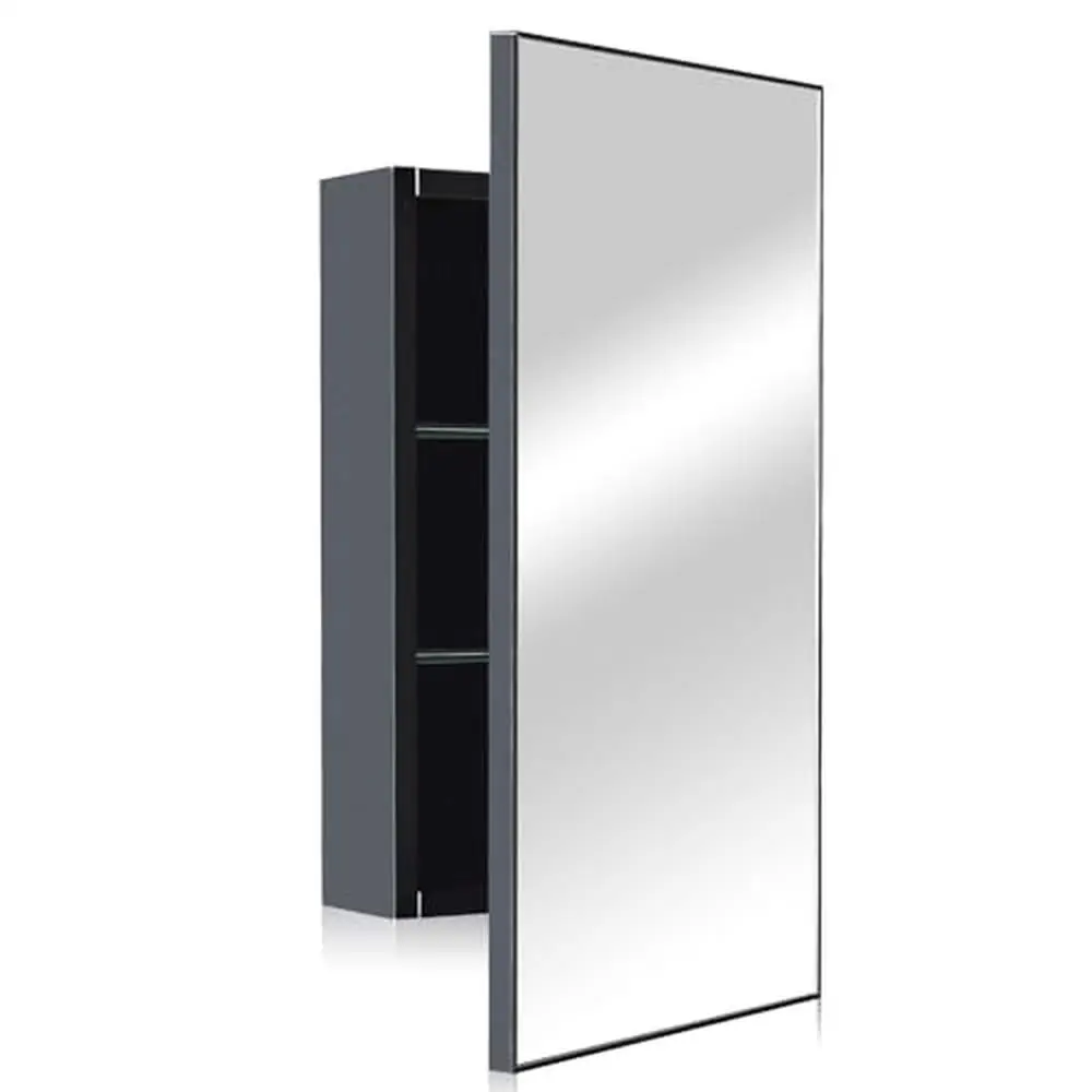 Bathroom Medicine Cabinet Stainless Steel Mirror Recessed Rectangle with Adjustable Glass Shelves and Automatic Closing Hinge