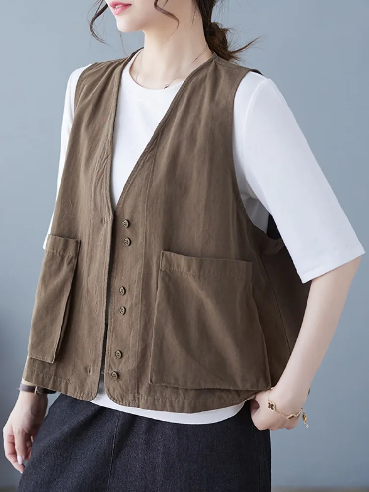 Gilet da lavoro in cotone taglie forti Donna Estate Allentato Casual Grande ket Svel Gilet versatile casual Cardigan aperto