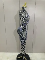 Sexy Shiny Silver Sequins Mirror Black Spandex Jumpsuit 2025 Women Prom Dancer Singer Costume Evening Birthday Show Stage Outfit - Image 4