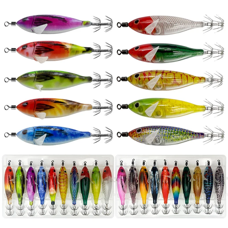 ShareShark 10 Stück/Box 5,7g Garnelen-Angelköder Leuchtender Tintenfisch-Jighaken Meeresangelzubehör Künstlicher Köder Oktopus-Köder – Detail 1