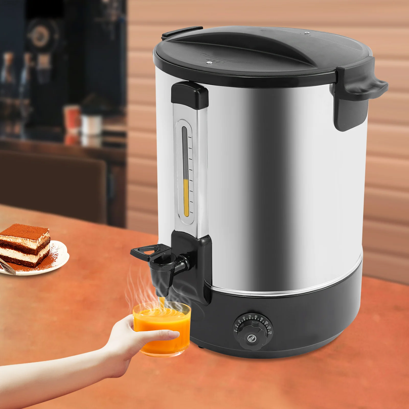 

Commercial Electric Hot Water Beverage Dispenser, 38L Stainless Steel Insulation Barrel Black, with Smart Temperature Control