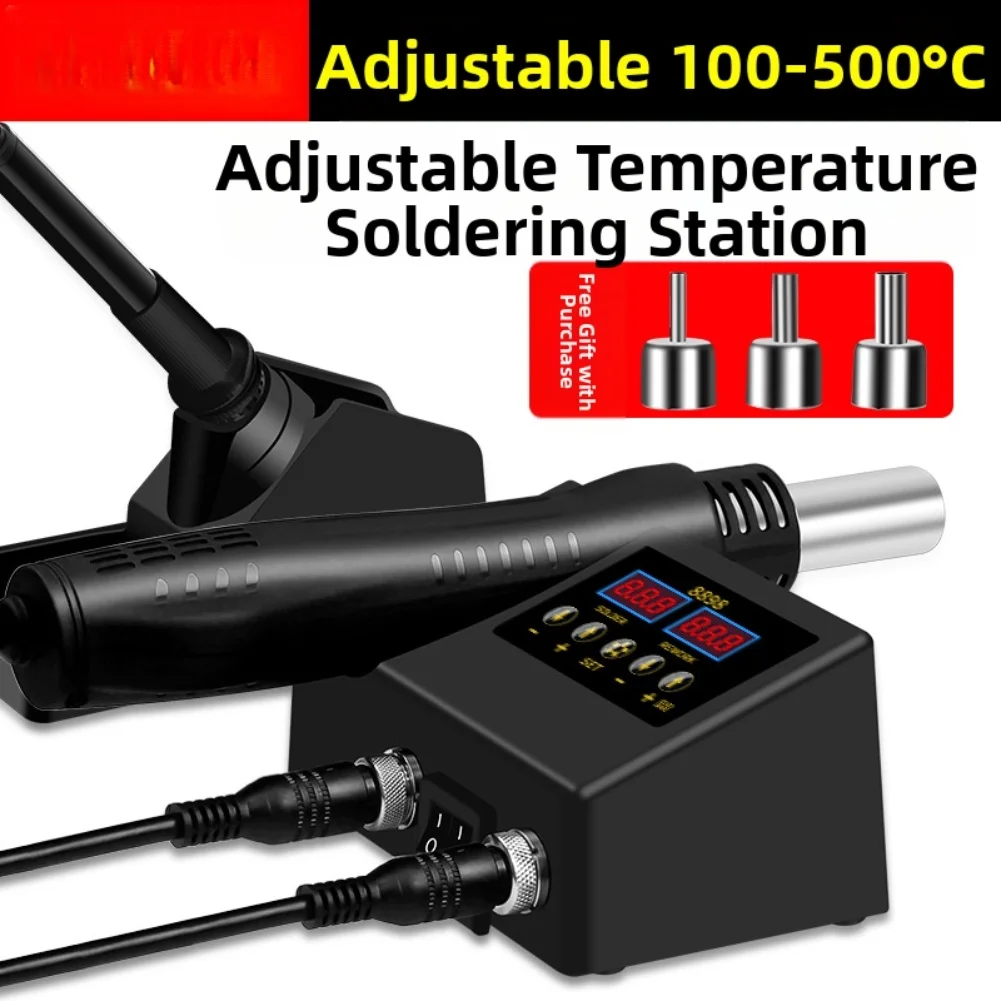 Dual Digital Display 2 in 1 Hot Air and Soldering Iron Rework Station Adjustable Temperature for Electronic Device Maintenance