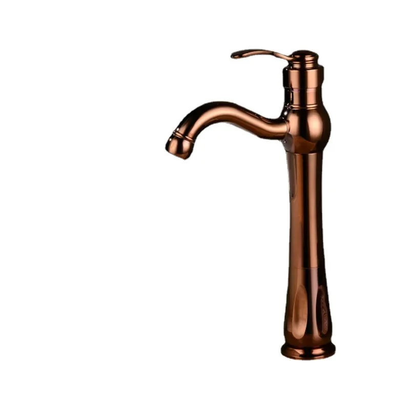 Brass European antique sitting on the table basin hot and cold faucet, nickel brushed rose gold single hole