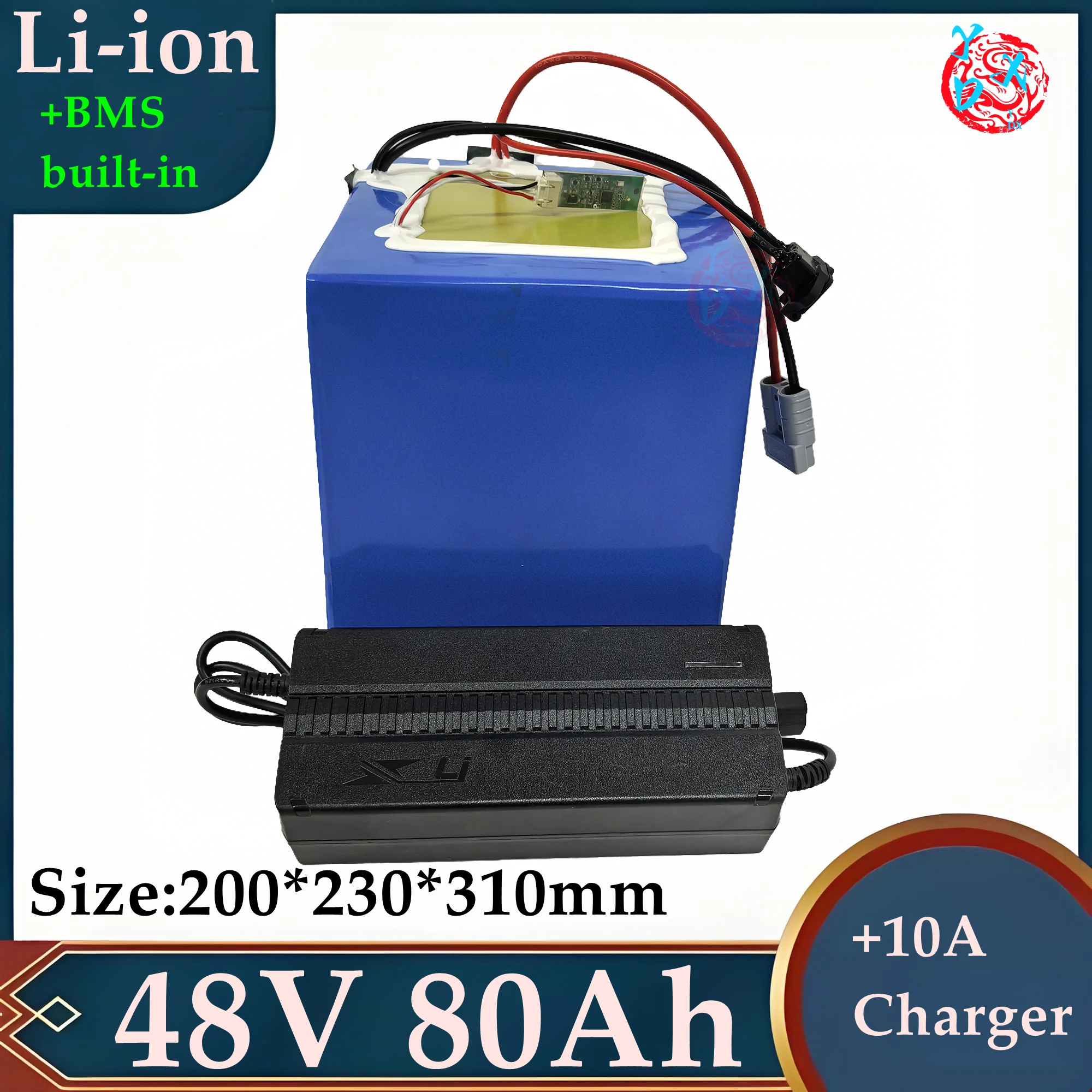 Batterie VEFEPO4 de 48V et 80Ah avec BMS 16S et Chargeur 10A, pour Système Solaire de Scooter et Vélo de 4000W et 3000W