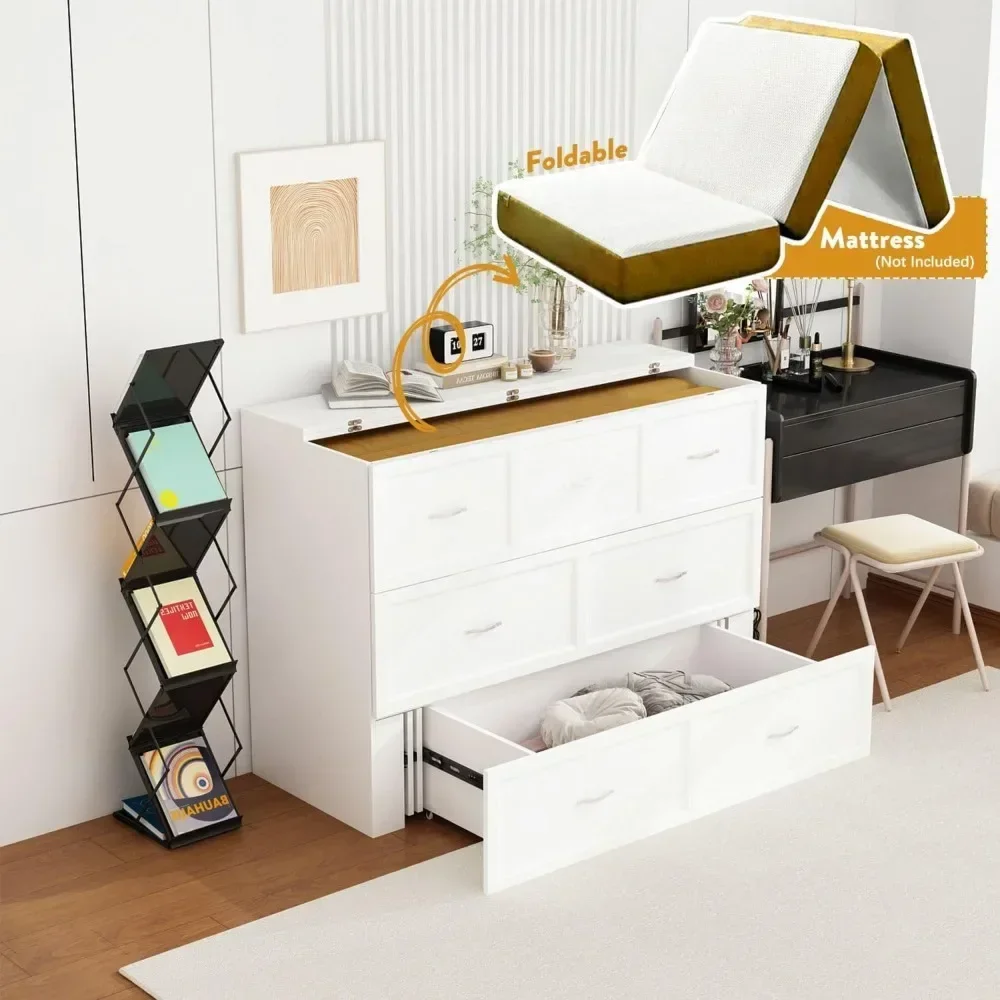 

【Hot】Murphy Bed with Charging Station & Drawer, Mobile Cabinet Bed, Space-Saving Folding Murphy Bed(76.4”W x 55.1”D x 40.9”H)