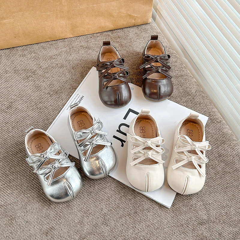 

Kids Leather Shoes for Girls 2025 New Autumn Toddler Ballet Flats with Double Bow Simple Princess Girls Party Mary Jane Flats