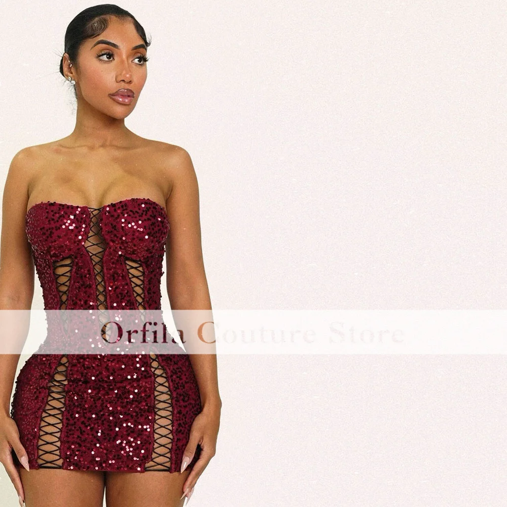 فساتين عيد ميلاد مثيرة باللون الأسود مطرزة للفتيات النيجيري فستان حفلة موسيقية صغير فساتين كوكتيل 2026 مخصص فيستدو دي فيستا