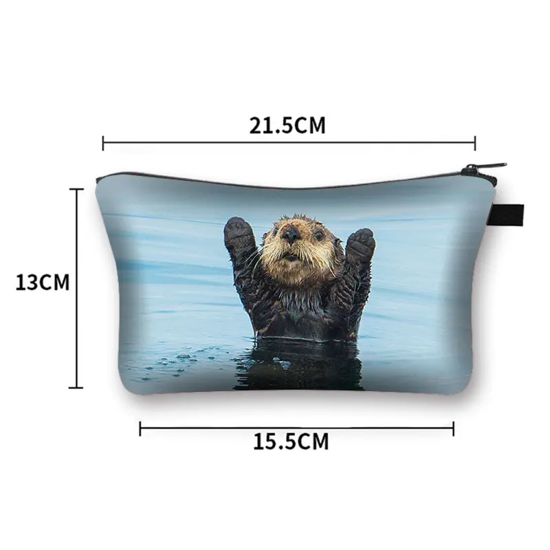 Cute Sea Otter Print Cosmetic Case Kawaii Women Make Up Bags Lipstick Jewelry Organizer Makeup Box Ladies Cosmetic Toiletry Bag