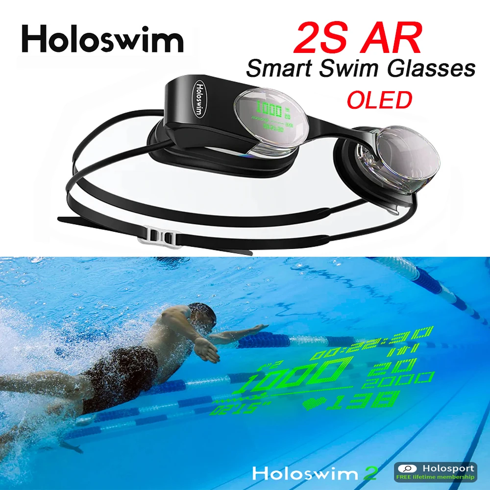 Holoswim 2S AR Smart Swim Glasses Goggles Anti-Fog Swimming Goggles Fitness Tracker OLED Shows Metrics Support Open Water Mode