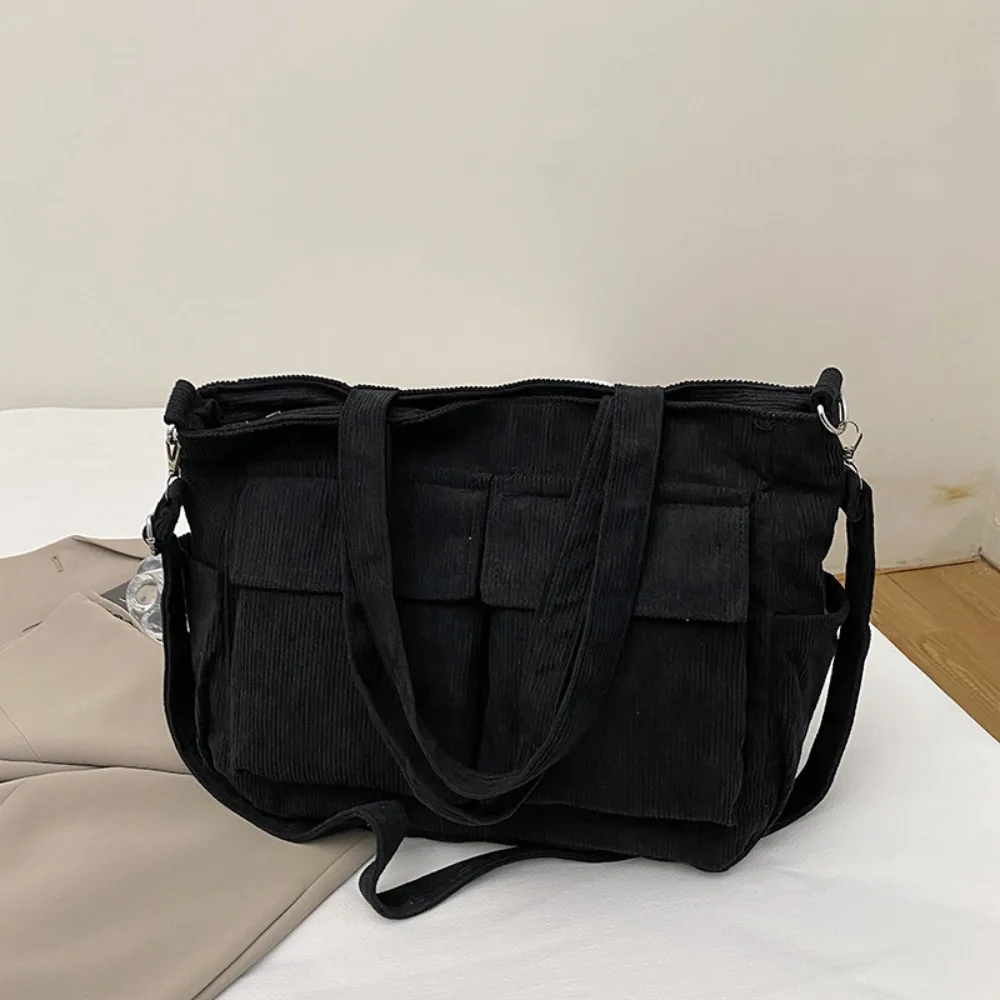 

Простая вельветовая сумка-тоут большой вместимости, элегантная винтажная сумка на плечо с несколькими карманами, однотонная сумка, повседневная сумка для подмышек для девочек