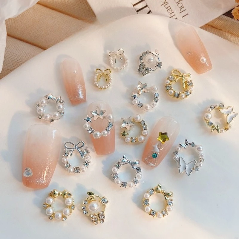 

5pcs Chic Pearl Bowknot Butterfly Star Zircon Flower Wreath Gold Silver Alloy Jewelry Nail Art Decoration Manicure Accessories