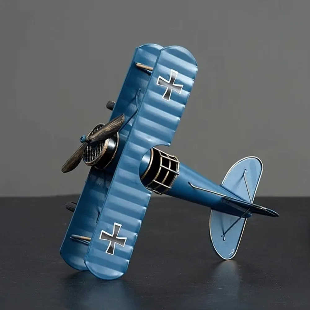 Vintage Airplane Model Ornament Metal Construction Handicraft Design Retro Metal Airplane Wrought Iron Iron Aircraft Model