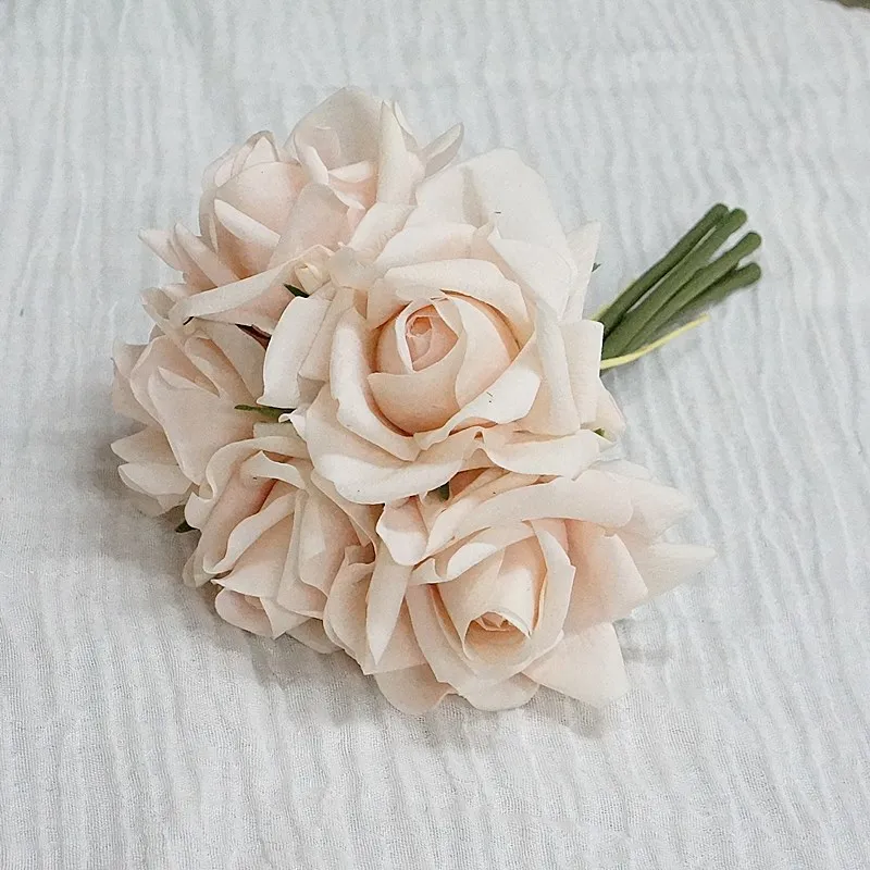 Moisturizing 5Head Rose Flower Bouquet Latex Real Touch Artificial Flowers Wedding Bridal Bouquet Birthday Party Home Decor Rose