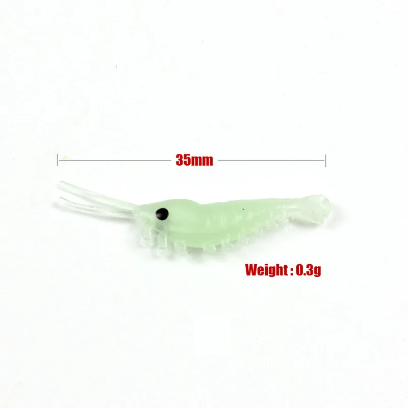 50 sztuk Luminous krewetki przynęta na ryby miękka przynęta Worms Glow krewetki przynęty dla Bass Crappie przynęty 3.5cm 0.3g krewetki