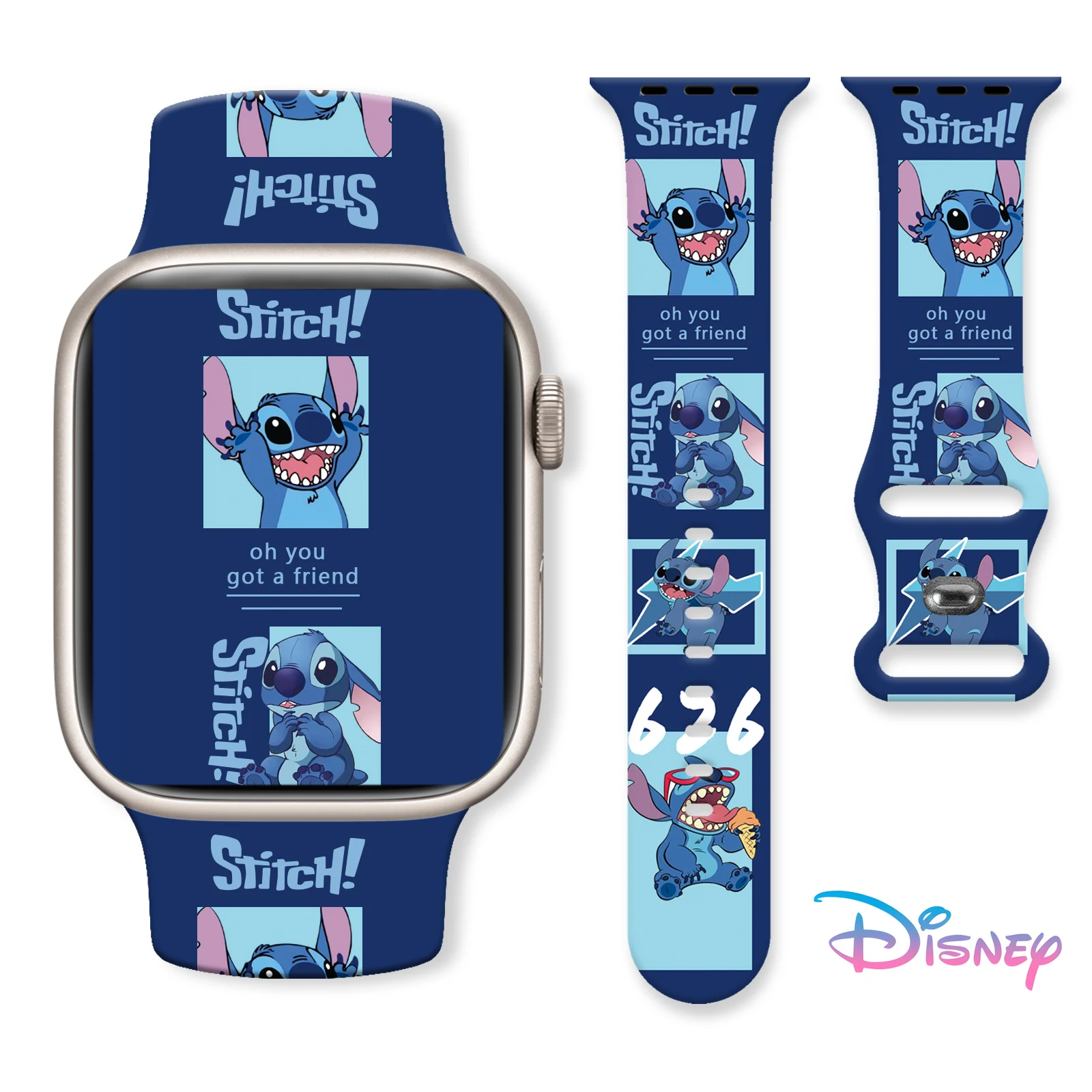 Disney Stitch Printed Strap for Apple Watch 9 8 7 SE Silicone Band Replaceable Bracelet for iWatch 45mm 44mm 42mm 41mm Watchband