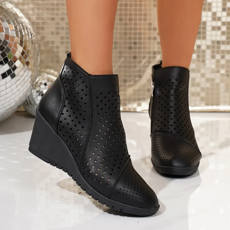 

Spring and Summer White Cold Boots Wedge Soft Sole Cutout Breathable Sandals Not Tired Feet Women's Shoes