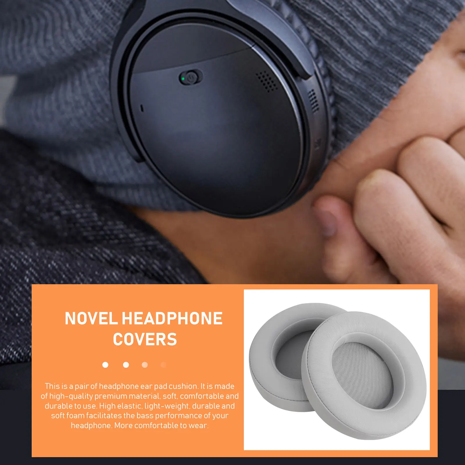 

2pcs Replacement Headphone Ear Pads Soft Breathable Memory Foam Cushion Covers Noise for Gaming