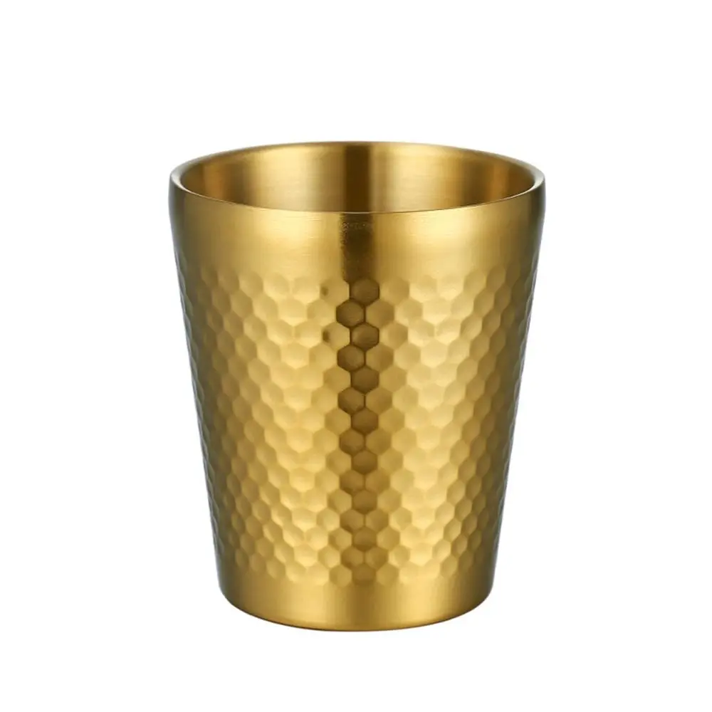 Double-Wall Beer Cups Stainless Steel Cold Water Drinks Cup Keep Cold Hammered Texture Anti-scalding Anti-fall Milk Mugs