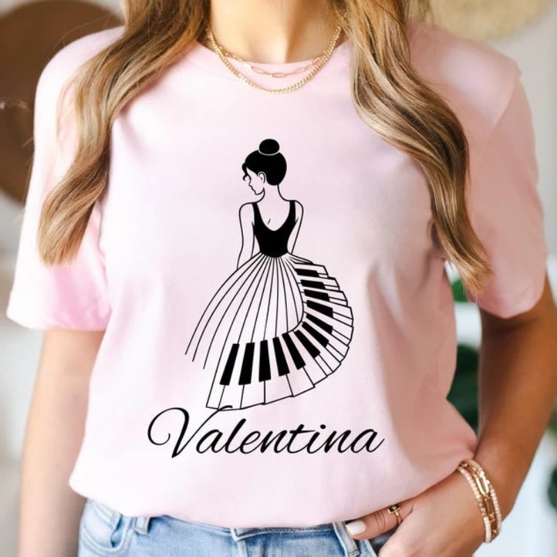 Custom Name Funny Piano Dress Tee Personalized Ballet Dance and Music Lover Gift for Ballerina Graphic Tshirts Short-sleev