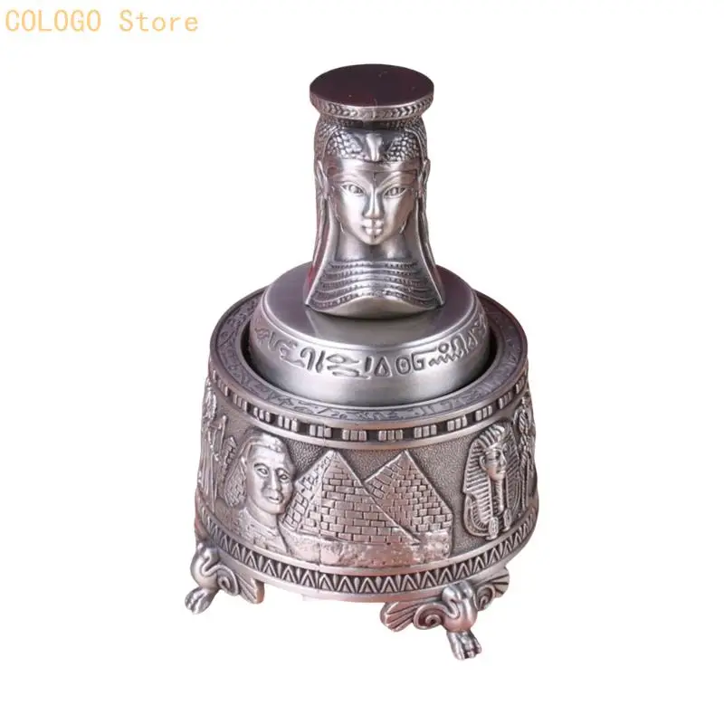 Decorative Metal Goddesses Figurine Music Box with Egyptian Theme, Rotating Desktop Musical Ornament for Shelf Display D0LD