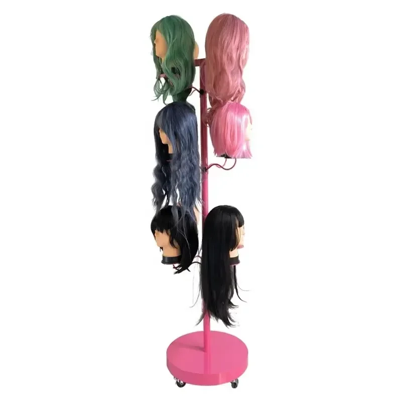 Modern Metal Floor to Ceiling Mannequin Head Rack Customized Wig Display Stand for Braided Hair Storage and Salon