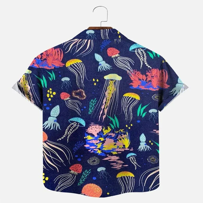 Jellyfish and Octopus Retro Short Sleeve Shirt 3D All Over Printed Hawaiian Shirt for Men and Women Casual Shirt Unisex