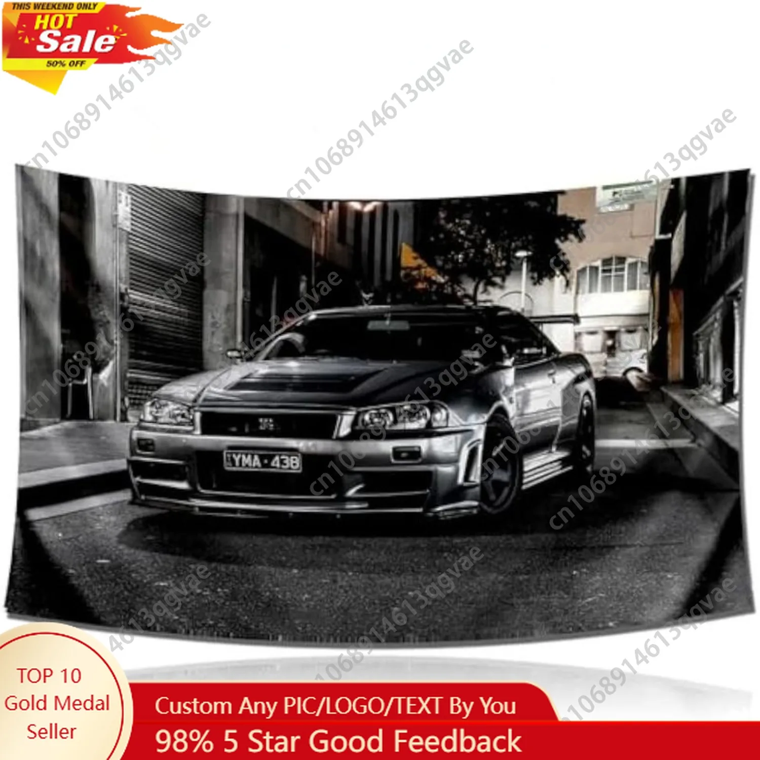 أفق GTR R34 نسيج ريترو خمر سيارة قماش مزخرف جداري قماش مزخرف جداري ملصق ديكور نسيج ل Gara مخصص الديكور #1