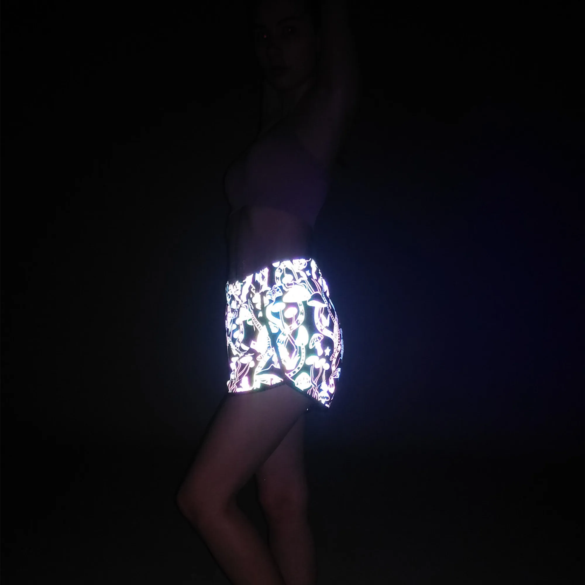 

Women's Holographic Running Reflective Rainbow "Mushroom Pattern" Gear Outstanding Runners Jogger Sport Shorts