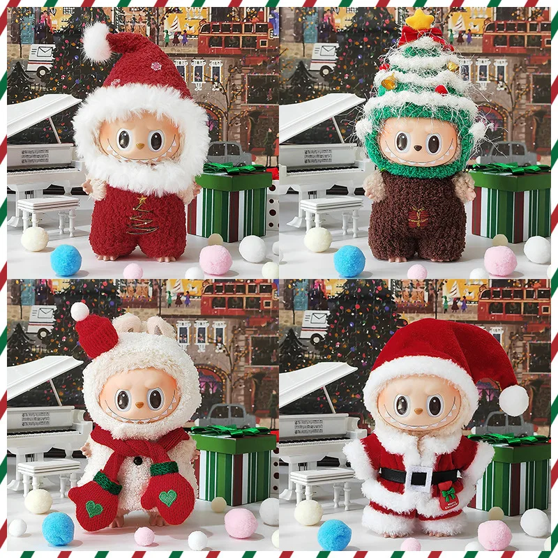 

For Labubu Clothes Handmade Crochet Christmas Collection Dress Up Santa Claus Snowman Role Playing Christmas Gift