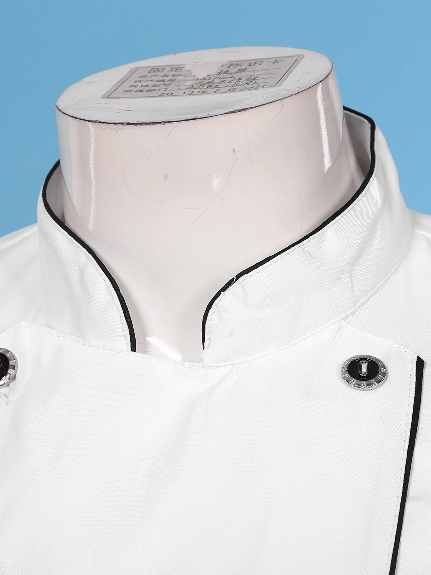 Giacca da cuoco uniforme White Hotel Restaurant Kitchen Bakery Stand Collar Button Down Contrast Color Trim Cook Jacket Mens Womens