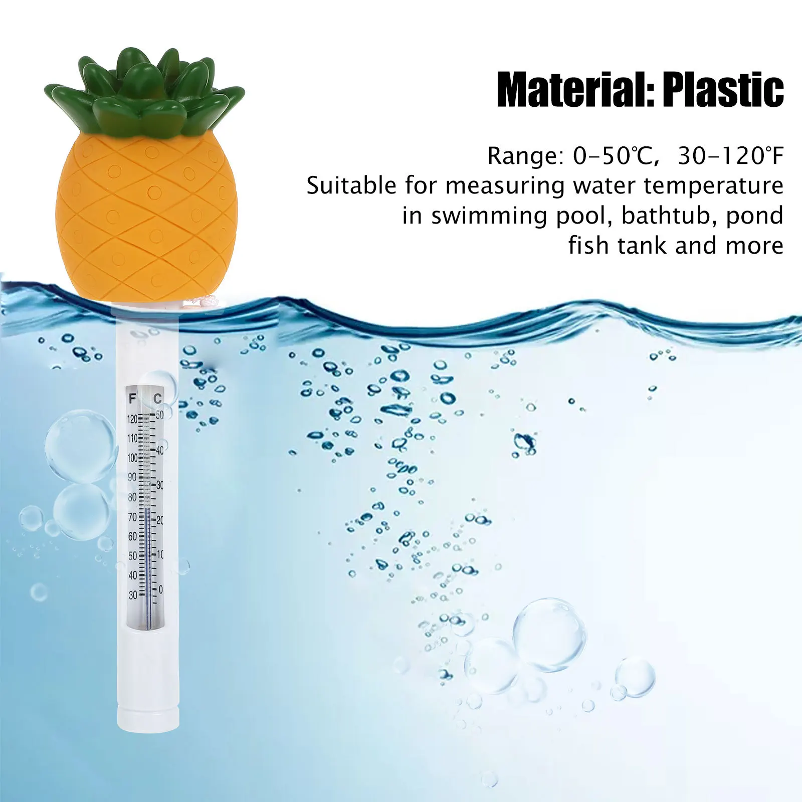 

Pineapple Floating Pool Thermometer Large Display Shatter Resistant Waterproof Plastic Cartoon Swimming Pool Thermometer