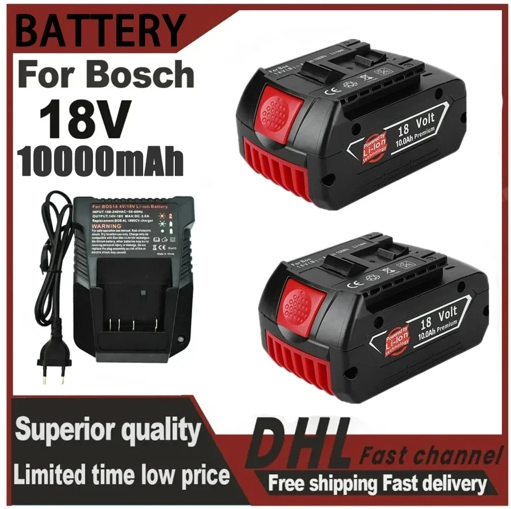 

100% Original 18V 10.0A Lithium Ion Rechargeable Battery for Bosch 10000mah Spare Power Tools Portable Replacement Indicator