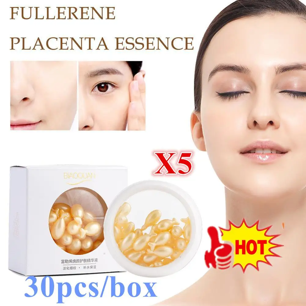 

5X 30pcs/box Fullerene Placenta Capsule Essence Moisturizing Nourishing Serum Repairing Skin Shrink Pores Skin Care Products