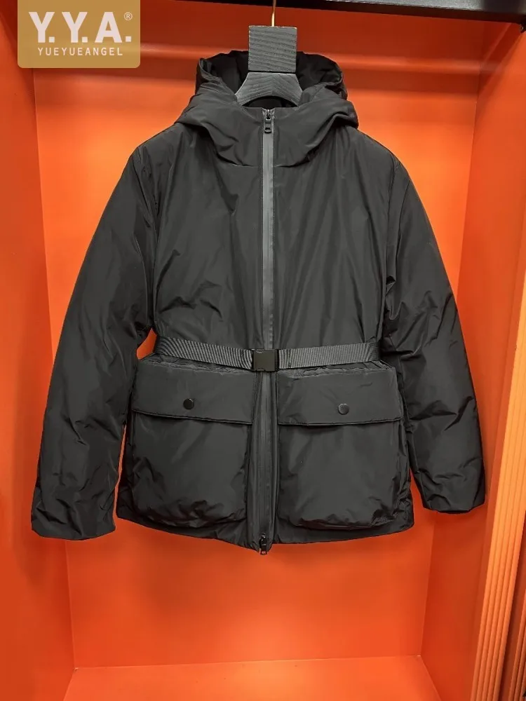 

Fashion Women Stand Collar Hooded Down Coat Winter Warm Windproof Nylon Casual Outerwear High Waist Fashion Female Cargo Jackets