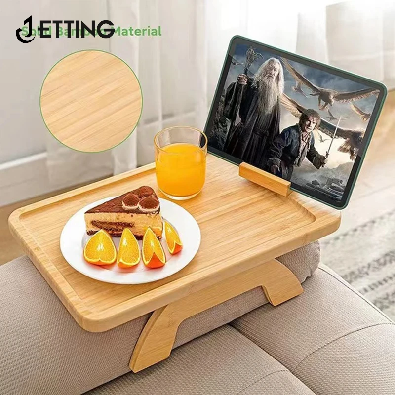 

Sofa Tray Table Natural Bamboo Sofa Shelf Armrest Clip-On Tray Mobile Tablet Can Be Placed Practical TV Snack Coffee Table