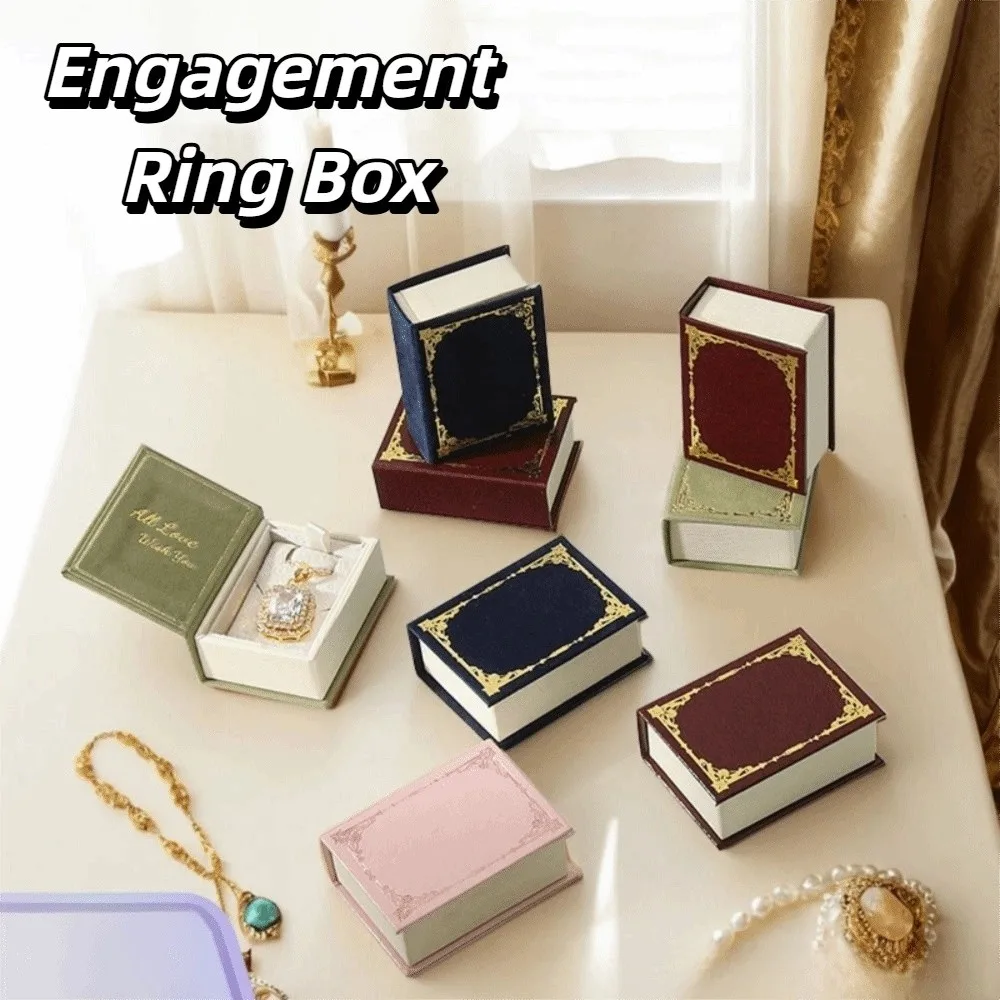 

Durable Creative Book Shape Ring Box Velvet Magnetic Engagement Ring Case Storage Box Flip Lid Jewelry Packaging Gift Box