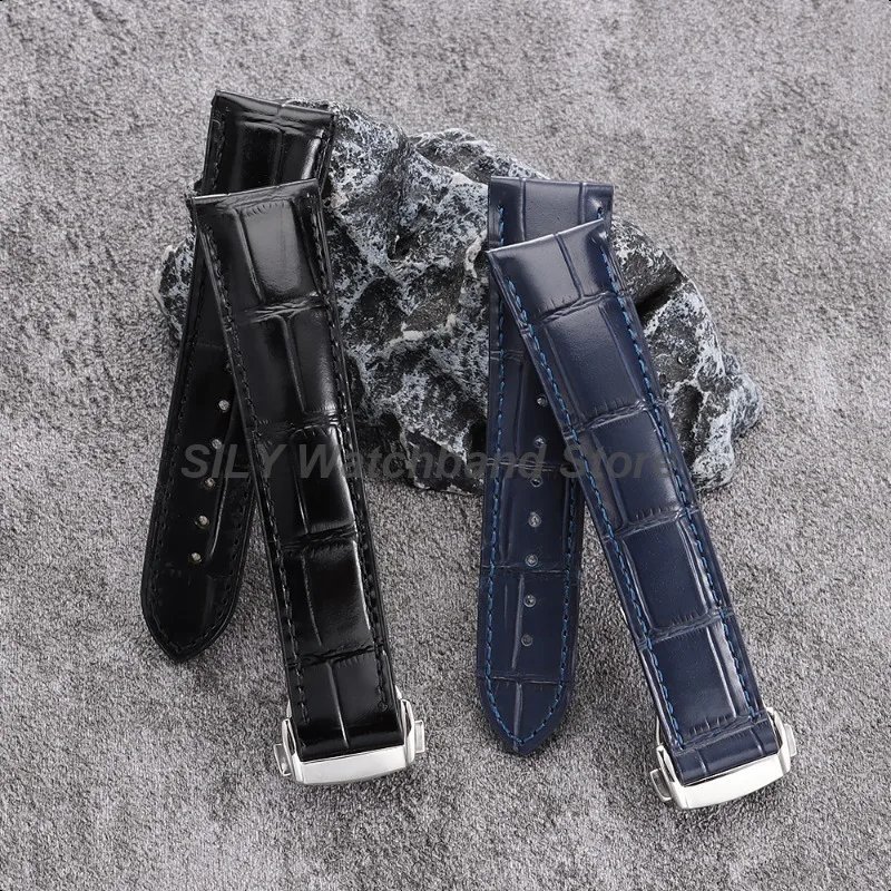 Calfskin Genuine Leather Strap for Seiko for Omega 19mm 20mm 21mm 22mm Business Watch Band for Men Women Folding Buckle Bracelet
