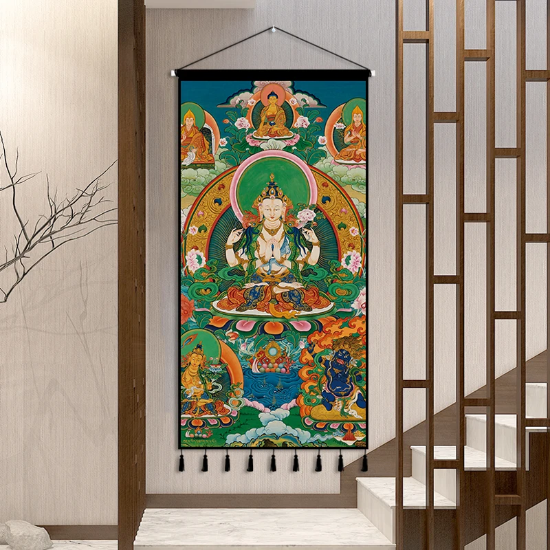 Tibetan Buddha Statue Tapestry Wall Decoration Background Cloth Living Room Hanging Picture Large Meditation Hanging Flag