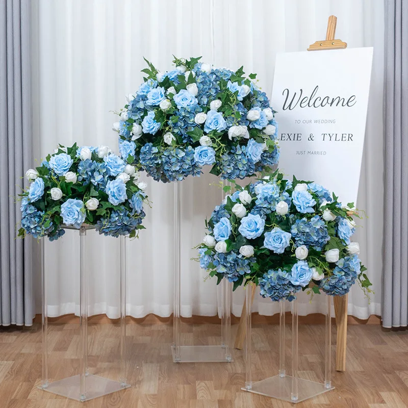 

Uflower Luxury White Red Blue Pink Rose Green leaf Flower Ball Wedding Table Centerpiece Decor Event Props Flower Arrangement