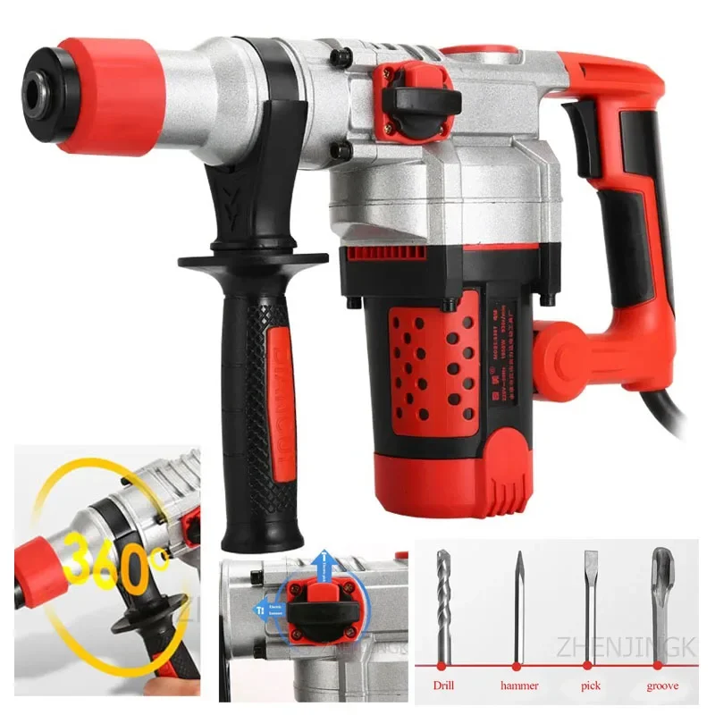 

2200W 220V 50hz Heavy Duty Rotary Hammer Drill Industry Multifunction Impact Drill Electric Pick for Concrete Metal Stone