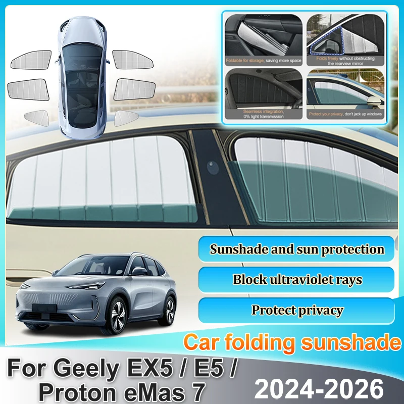 

Car Sun Visors Cover For Geely E5 Accessories Galaxy EX5 Proton eMas 7 2024 2025 2026 Windows Sun Shade Sunscreen Auto Sunshades
