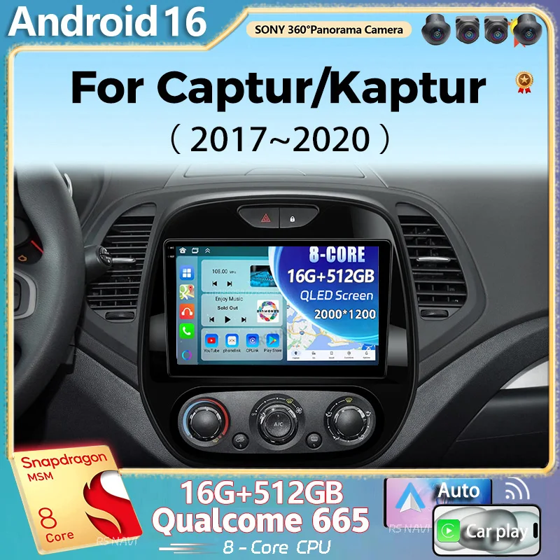 Rádio Automotivo Android 16 para Renault Kaptur Captur Clio Samsung QM3 2017 2018 2019 2020 Wireless Carplay multimídia Android Auto 4G