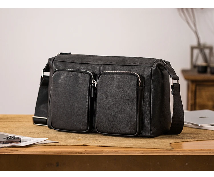 Vintage Casual Hochwertige Echtleder-Herren-Umhängetasche mit mehreren Taschen, handgefertigte Schultertasche aus Rindsleder mit großem Fassungsvermögen – Detail 8