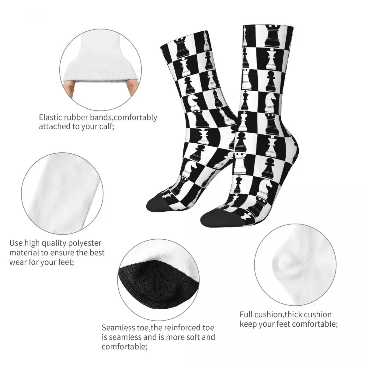 Black And White Chess Stuff Socks Flexible Chess Board Print Pattern High Quality Long Socks Super Soft Unisex Perfect Gift